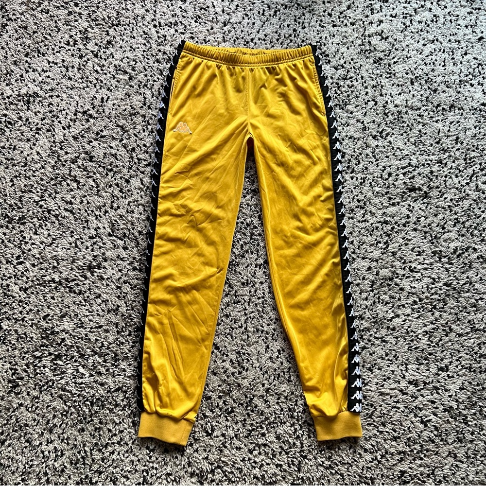 Kappa Track Pants Yellow Black Logo Banda Side Tape Women’s XL